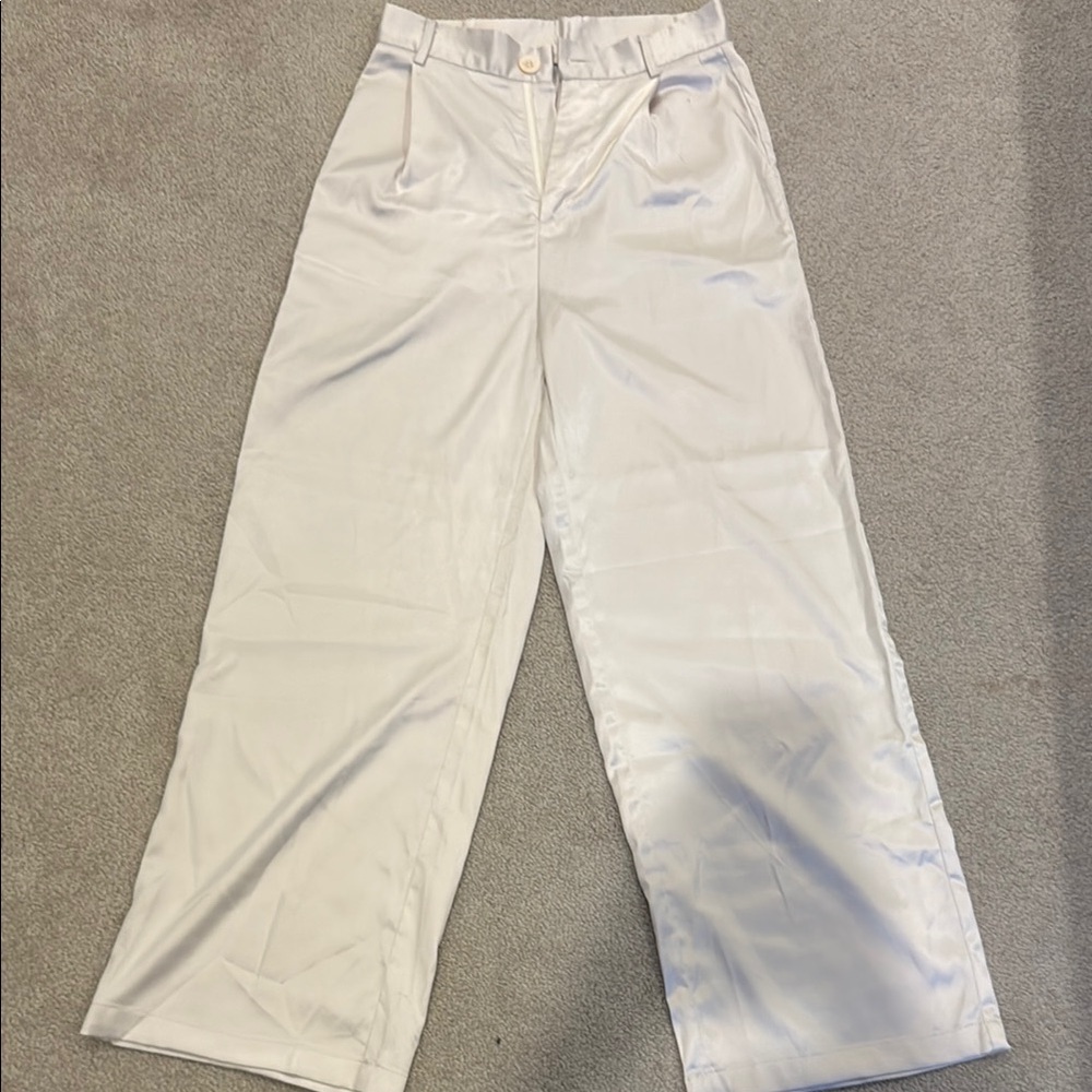 Cream Wide Satin Pants Women